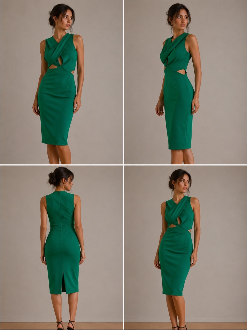 Sleeveless Emerald Midi Sheath Dress with Back Zip